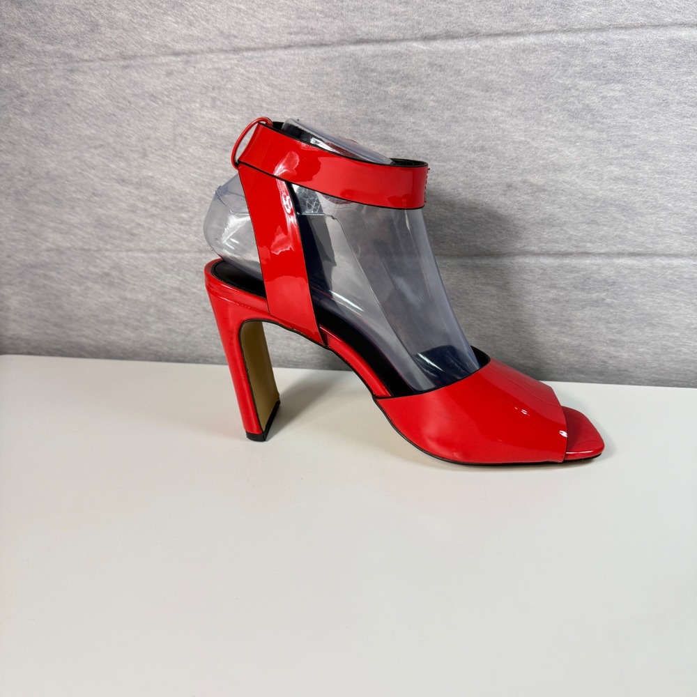 Express Womens Size 7 Red Patent Grommet Ankle Strap Chunky High Heel Sandals - Picture 5 of 13